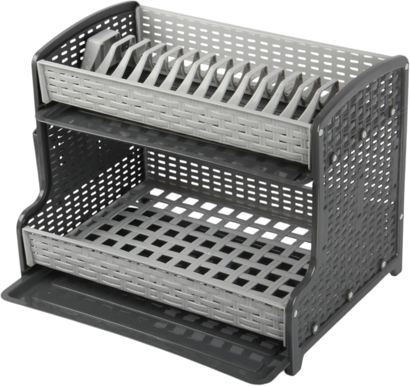 Jolie Max 2-Tier Plate Drainer Rack with Cutlery Holder & Removable Drip Tray.