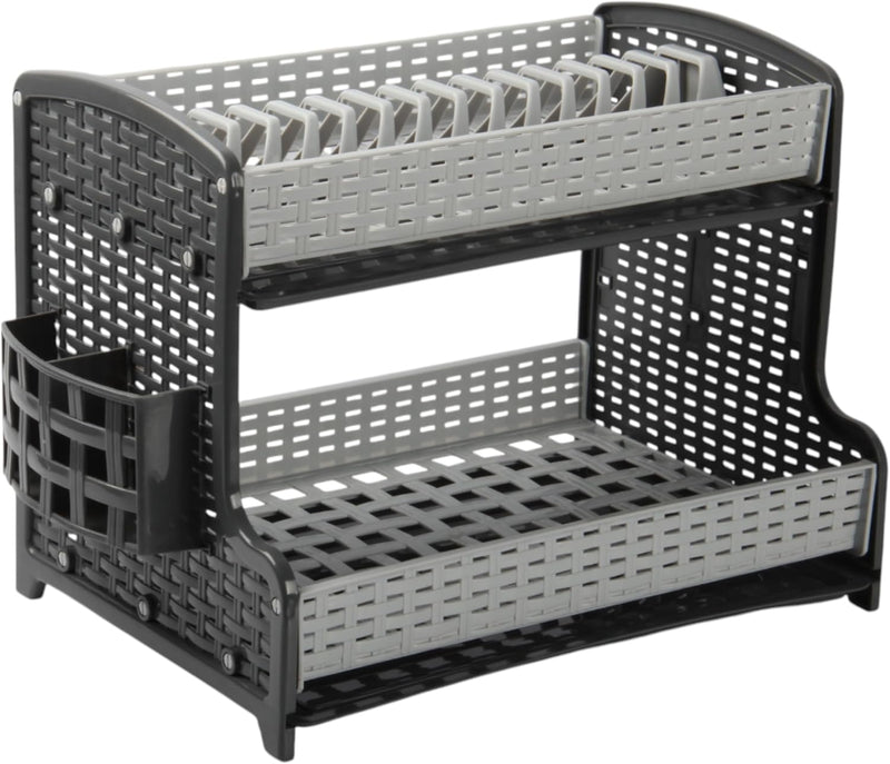 Jolie Max 2-Tier Plate Drainer Rack with Cutlery Holder & Removable Drip Tray.