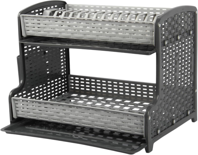 Jolie Max 2-Tier Plate Drainer Rack with Cutlery Holder & Removable Drip Tray.