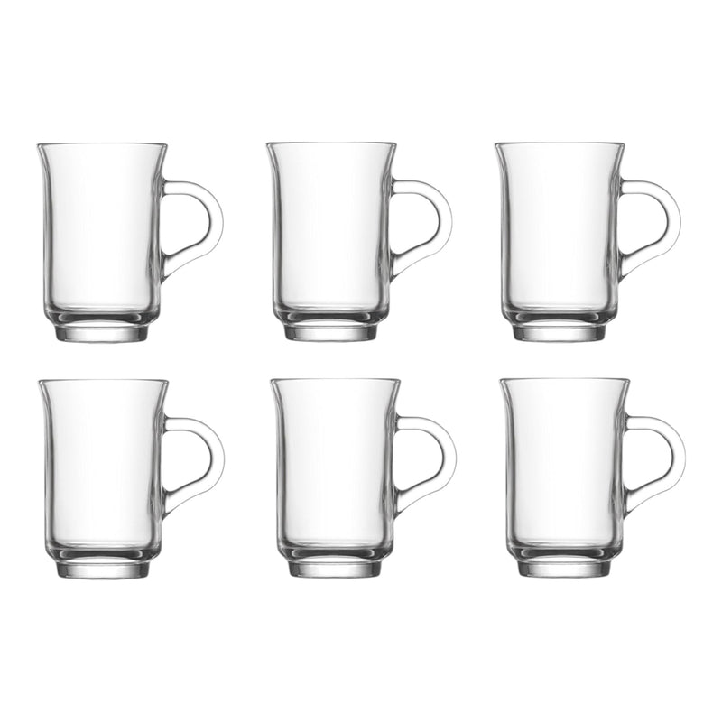 Glasshop 6-Pack Glass Tea Cups with Handles – 155ml Glass Mugs. Hot Drinks Cup.