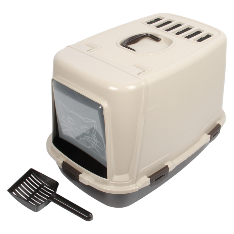 Pet Hooded Litter Tray Box with Scoop. Carbon Filter Litter Box.