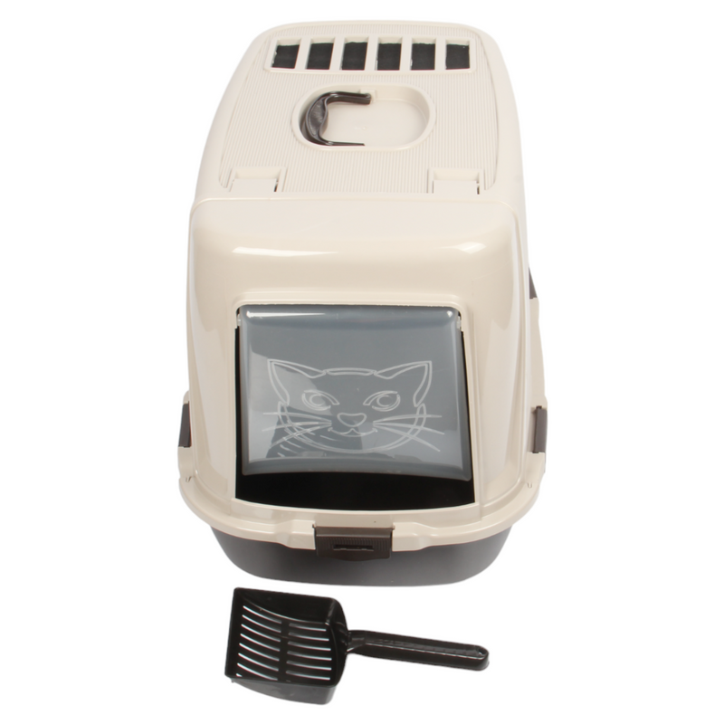 Pet Hooded Litter Tray Box with Scoop. Carbon Filter Litter Box.