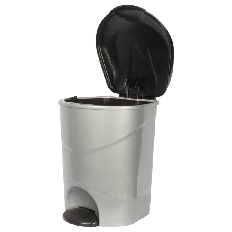 19L Round Kitchen Pedal Bin with Inner Bucket. Foot Operated Waste Bin. (Silver)