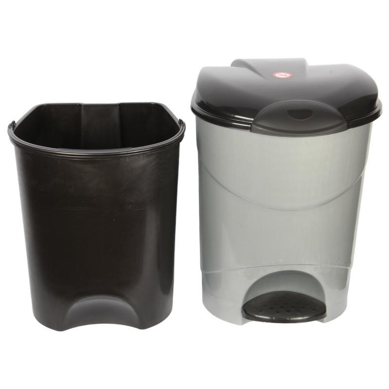 19L Round Kitchen Pedal Bin with Inner Bucket. Foot Operated Waste Bin. (Silver)