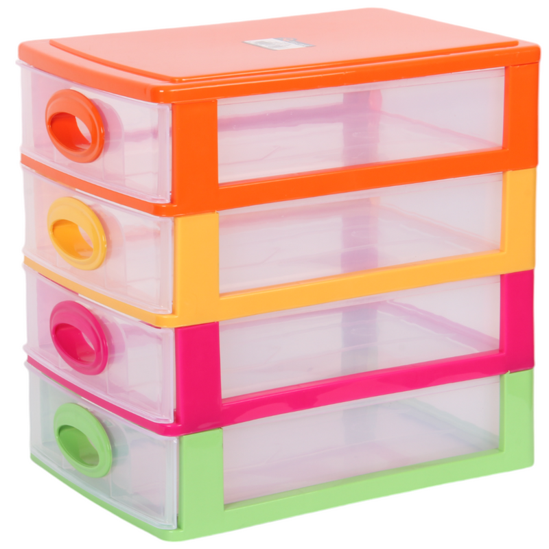 4 Tier Drawer Storage Unit. Transparent Desktop Drawer.