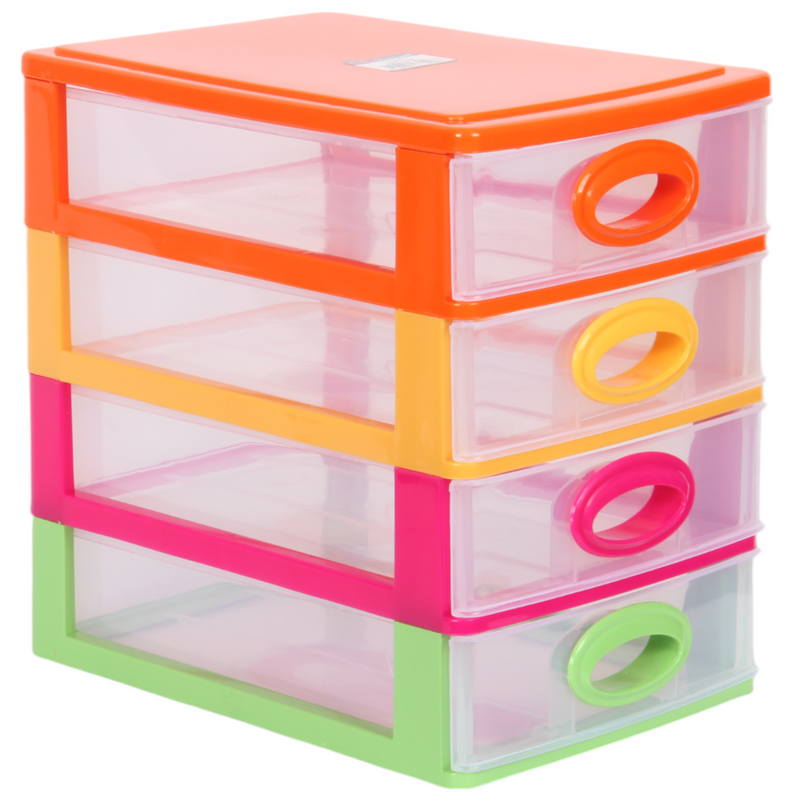 4 Tier Drawer Storage Unit. Transparent Desktop Drawer.