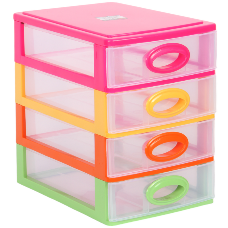 4 Tier Drawer Storage Unit. Transparent Desktop Drawer.