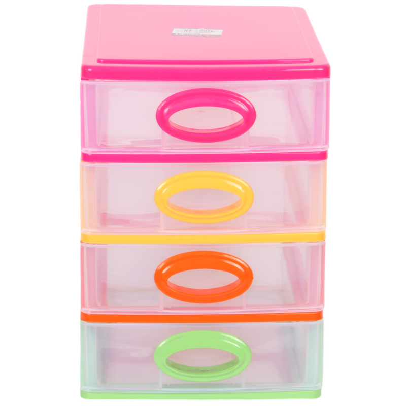 4 Tier Drawer Storage Unit. Transparent Desktop Drawer.