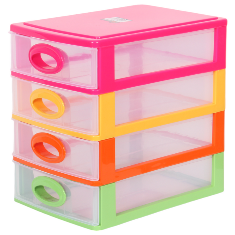 4 Tier Drawer Storage Unit. Transparent Desktop Drawer.