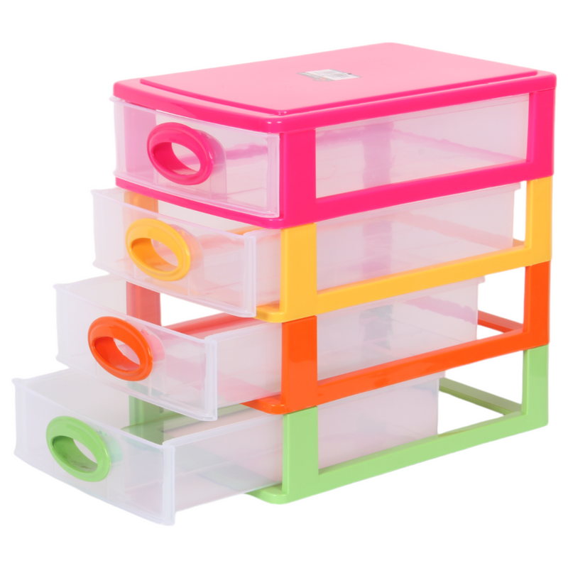 4 Tier Drawer Storage Unit. Transparent Desktop Drawer.