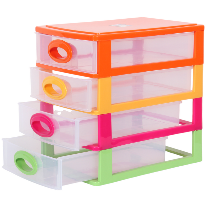 4 Tier Drawer Storage Unit. Transparent Desktop Drawer.