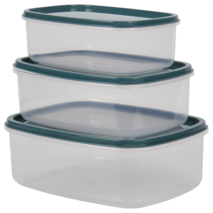 3pcs Rectangle Food Storage Container Set with Lids. Microwave & Freezer Safe.