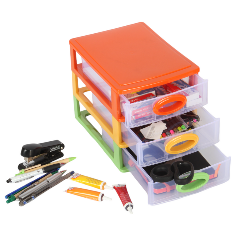 Small Storage Unit with Drawers. 3 Tier Desktop Storage Tower.