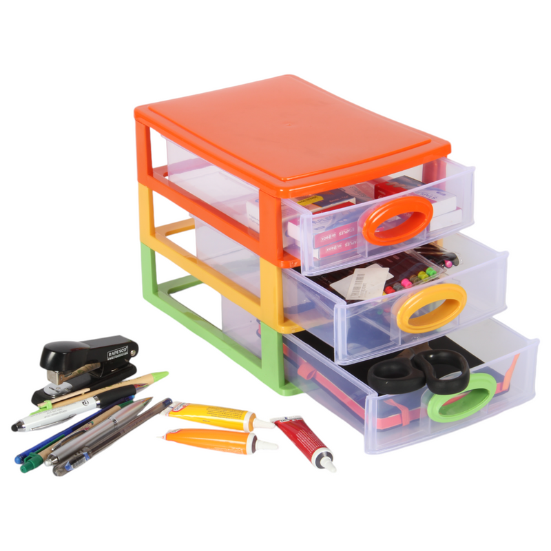 Small Storage Unit with Drawers. 3 Tier Desktop Storage Tower.