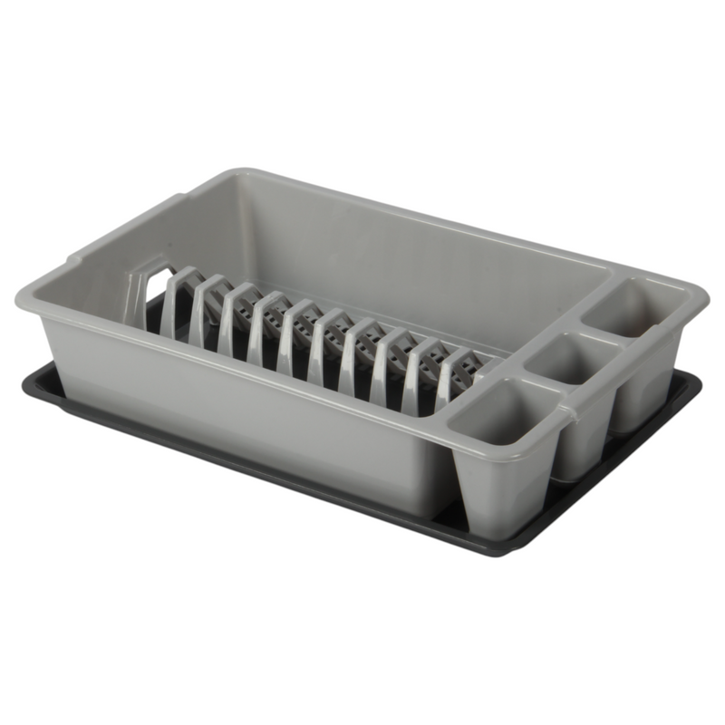 Jolie Max Small Dish Drainer with Drip Tray. Plastic Plate Cutlery Holder Rack.