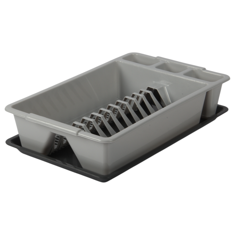 Jolie Max Small Dish Drainer with Drip Tray. Plastic Plate Cutlery Holder Rack.