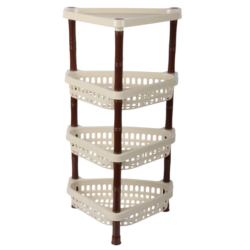 Jolie Max 4-Tier Triangle Corner Rack. Plastic Storage Organizer with Ventilated Baskets.