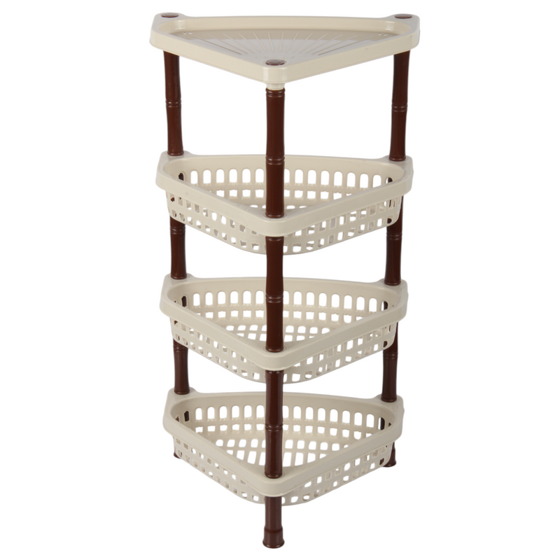 Jolie Max 4-Tier Triangle Corner Rack. Plastic Storage Organizer with Ventilated Baskets.