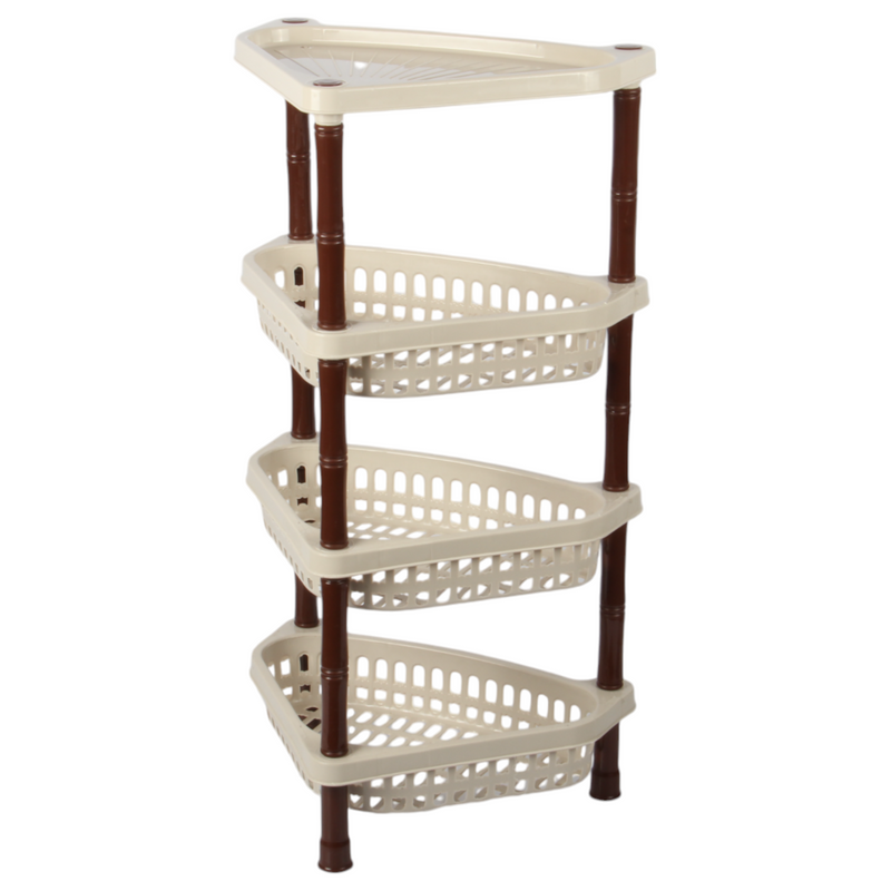 Jolie Max 4-Tier Triangle Corner Rack. Plastic Storage Organizer with Ventilated Baskets.