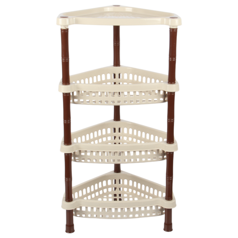 Jolie Max 4-Tier Triangle Corner Rack. Plastic Storage Organizer with Ventilated Baskets.