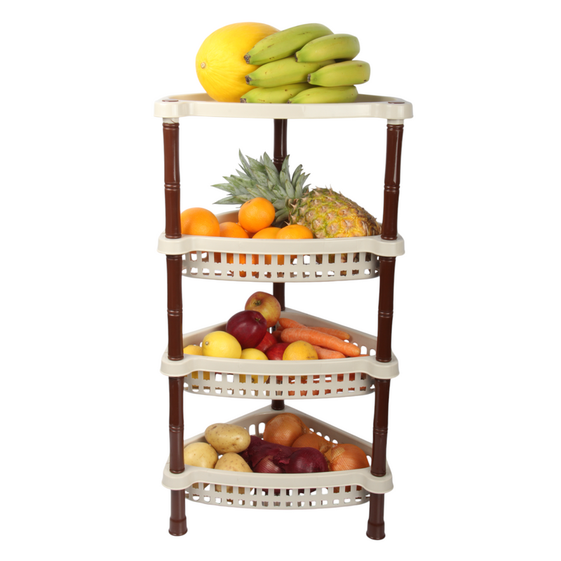 Jolie Max 4-Tier Triangle Corner Rack. Plastic Storage Organizer with Ventilated Baskets.
