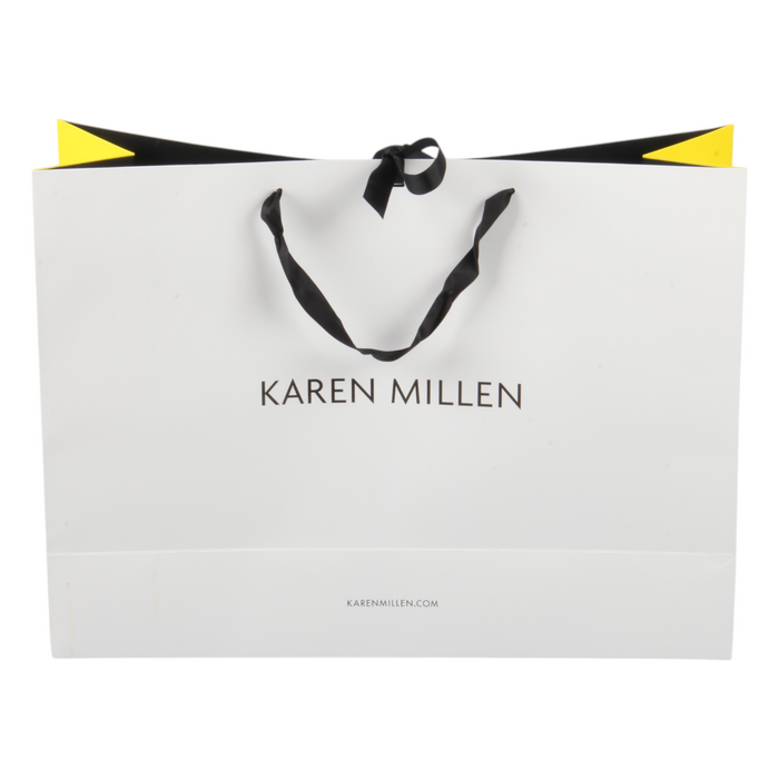 Karen Millen Large Gift Shopping Carrier Bags – Pack of 5, Strong & Durable with Black Ribbon Straps and Tie – 550 x 410 x 180 mm