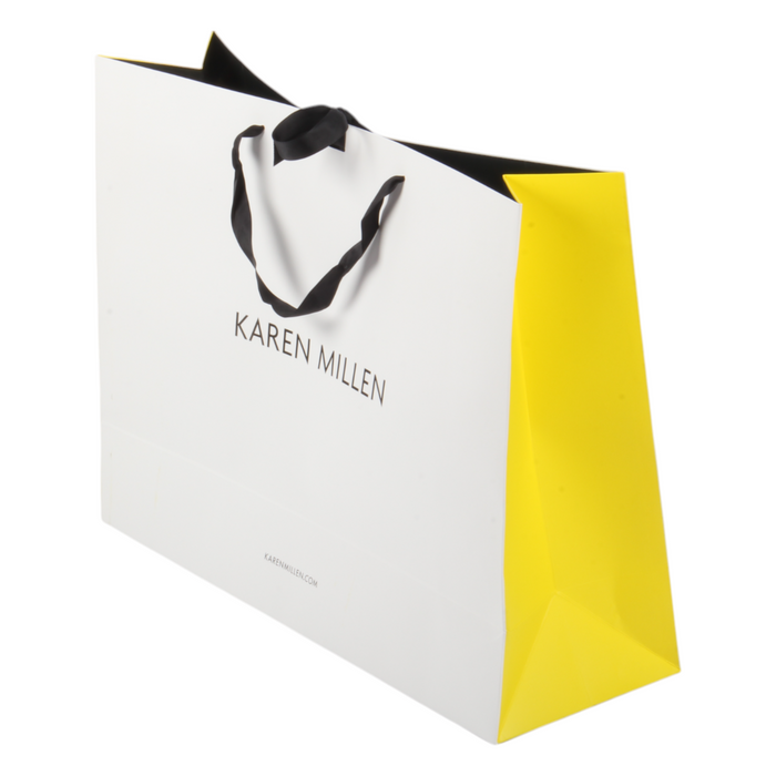 Karen Millen Large Gift Shopping Carrier Bags – Pack of 5, Strong & Durable with Black Ribbon Straps and Tie – 550 x 410 x 180 mm