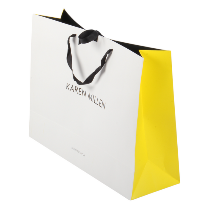 Karen Millen Large Gift Shopping Carrier Bags – Pack of 5, Strong & Durable with Black Ribbon Straps and Tie – 550 x 410 x 180 mm