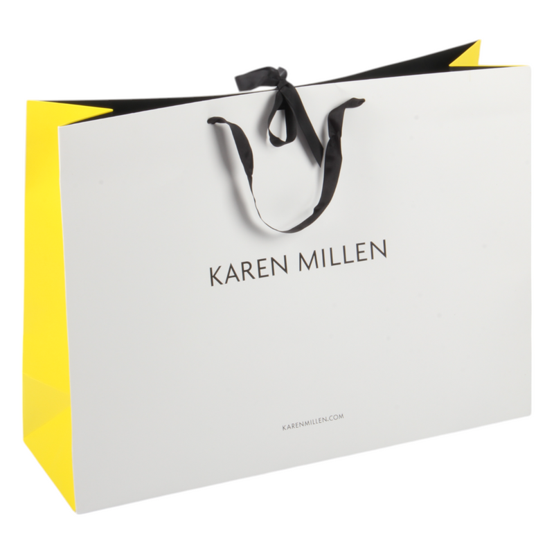 Karen Millen Large Gift Shopping Carrier Bags – Pack of 5, Strong & Durable with Black Ribbon Straps and Tie – 550 x 410 x 180 mm