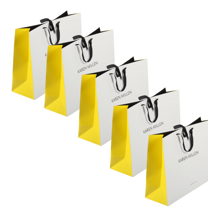 Karen Millen Large Gift Shopping Carrier Bags – Pack of 5, Strong & Durable with Black Ribbon Straps and Tie – 550 x 410 x 180 mm