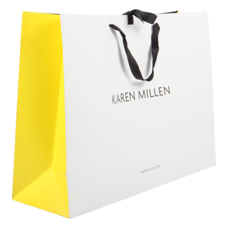 Karen Millen Large Gift Shopping Carrier Bags – Pack of 5, Strong & Durable with Black Ribbon Straps and Tie – 550 x 410 x 180 mm