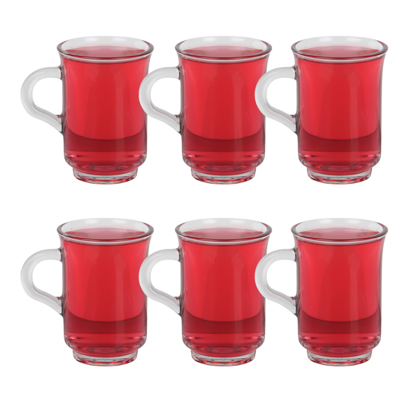 Glasshop 6-Pack Glass Tea Cups with Handles – 155ml Glass Mugs. Hot Drinks Cup.