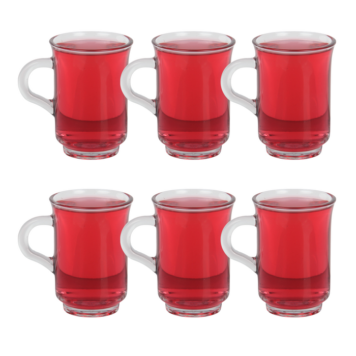 Glasshop 6-Pack Glass Tea Cups with Handles – 155ml Glass Mugs. Hot Drinks Cup.