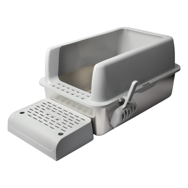 JOLIE MAX Stainless Steel Cat Litter Box – Extra Large, High-Sided & Leak-Proof (60x40x30cm) | Durable, Non-Stick Metal Tray with Lid, Scoop & Mats