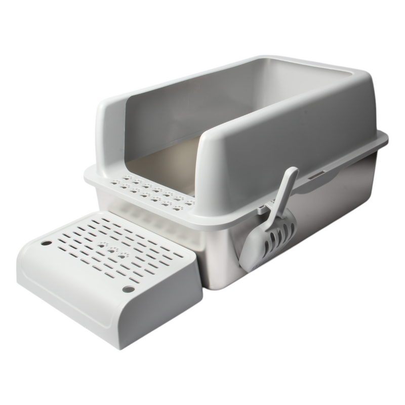 JOLIE MAX Stainless Steel Cat Litter Box – Extra Large, High-Sided & Leak-Proof (60x40x30cm) | Durable, Non-Stick Metal Tray with Lid, Scoop & Mats