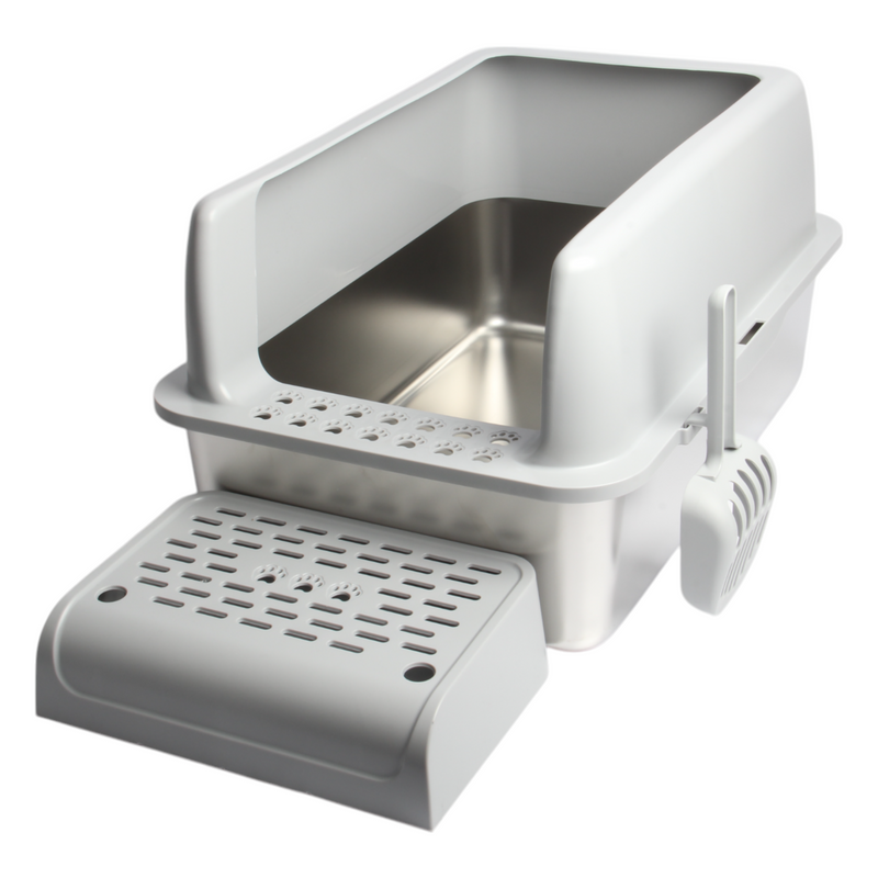 JOLIE MAX Stainless Steel Cat Litter Box – Extra Large, High-Sided & Leak-Proof (60x40x30cm) | Durable, Non-Stick Metal Tray with Lid, Scoop & Mats