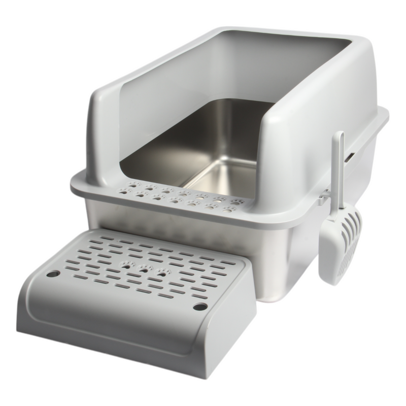 JOLIE MAX Stainless Steel Cat Litter Box – Extra Large, High-Sided & Leak-Proof (60x40x30cm) | Durable, Non-Stick Metal Tray with Lid, Scoop & Mats