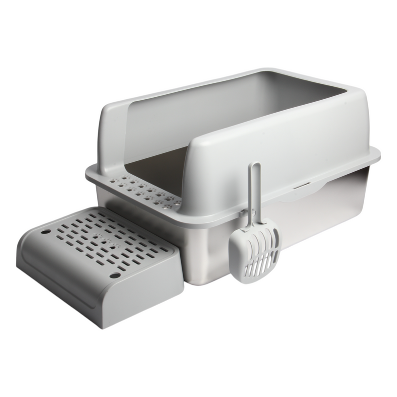 JOLIE MAX Stainless Steel Cat Litter Box – Extra Large, High-Sided & Leak-Proof (60x40x30cm) | Durable, Non-Stick Metal Tray with Lid, Scoop & Mats