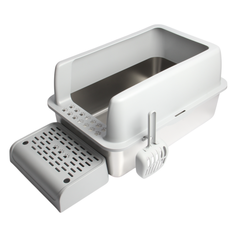 JOLIE MAX Stainless Steel Cat Litter Box – Extra Large, High-Sided & Leak-Proof (60x40x30cm) | Durable, Non-Stick Metal Tray with Lid, Scoop & Mats
