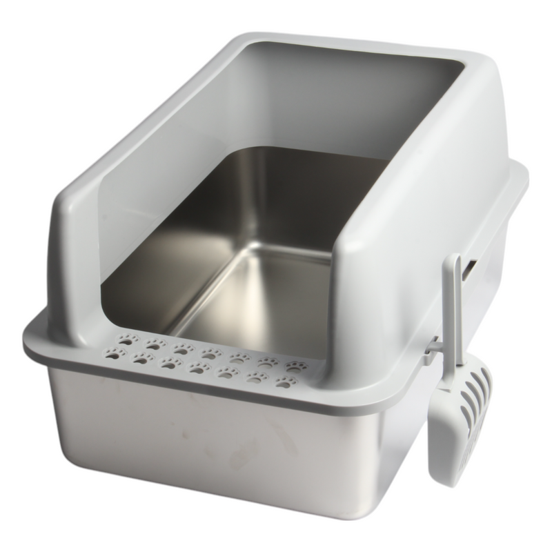 JOLIE MAX Stainless Steel Cat Litter Box – Extra Large, High-Sided & Leak-Proof (60x40x30cm) | Durable, Non-Stick Metal Tray with Lid, Scoop & Mats