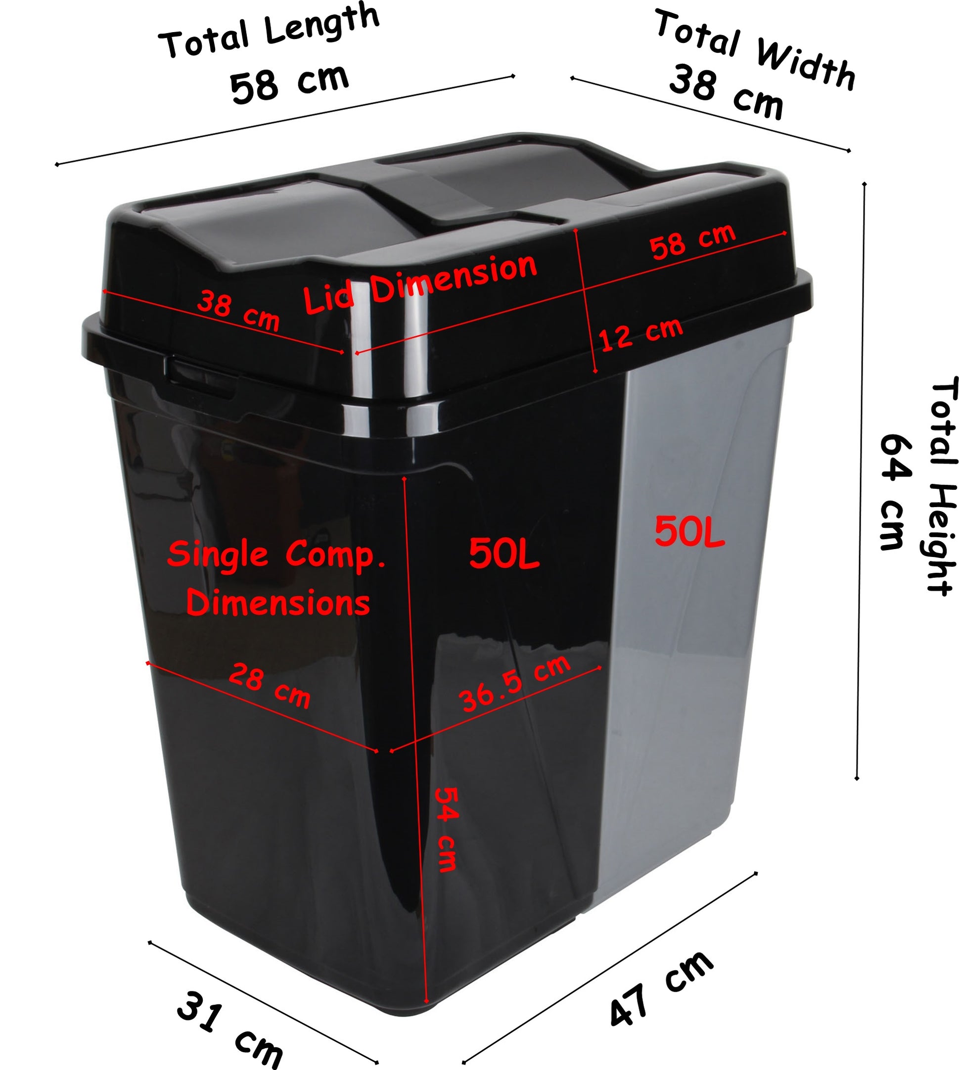 Dual Compartment Rubbish Waste Bin 100L — All In One London
