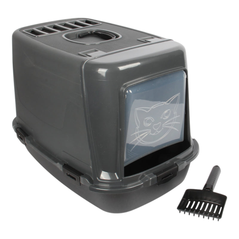 Pet Hooded Litter Tray Box with Scoop. Carbon Filter Litter Box.