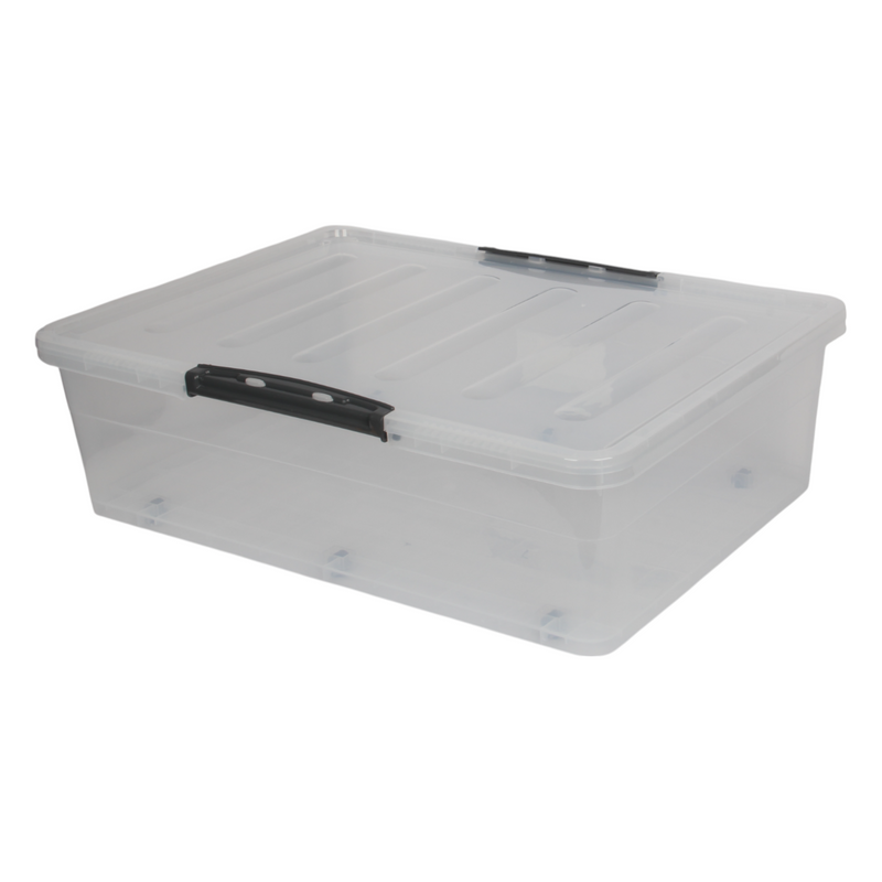 Jolie Max 45L Underbed Storage Box with Wheels & Clip-Lock Lid | Clear Plastic Stackable Organiser | 69 x 49 x 20.5 cm | All In One London