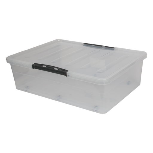 Jolie Max 45L Underbed Storage Box with Wheels & Clip-Lock Lid | Clear Plastic Stackable Organiser | 69 x 49 x 20.5 cm | All In One London