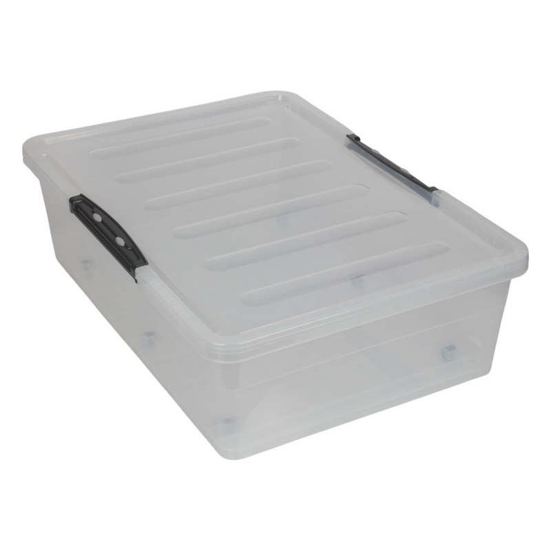 Jolie Max 45L Underbed Storage Box with Wheels & Clip-Lock Lid | Clear Plastic Stackable Organiser | 69 x 49 x 20.5 cm