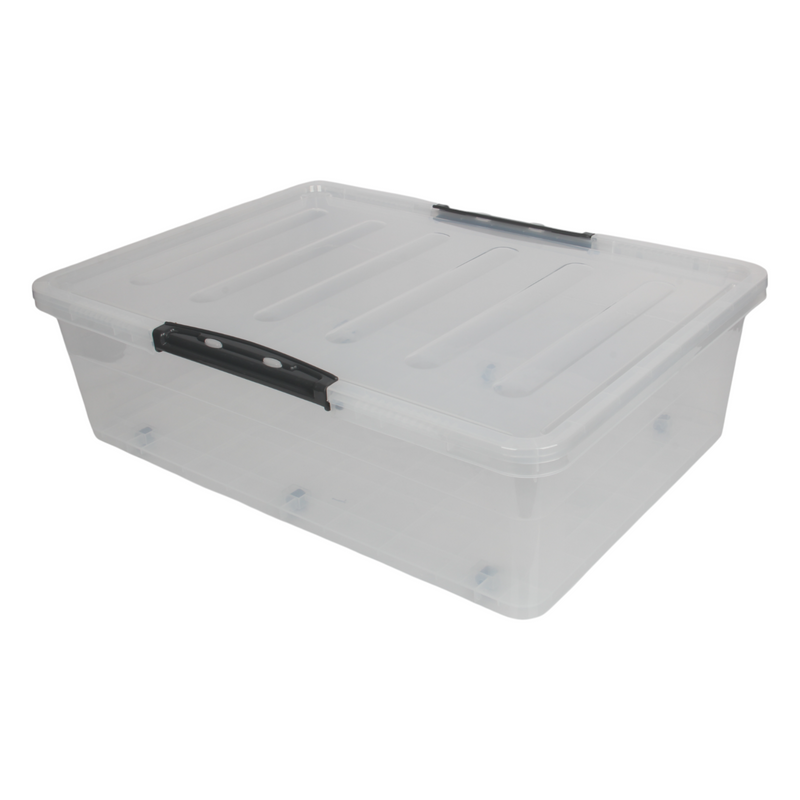 Jolie Max 45L Underbed Storage Box with Wheels & Clip-Lock Lid | Clear Plastic Stackable Organiser | 69 x 49 x 20.5 cm