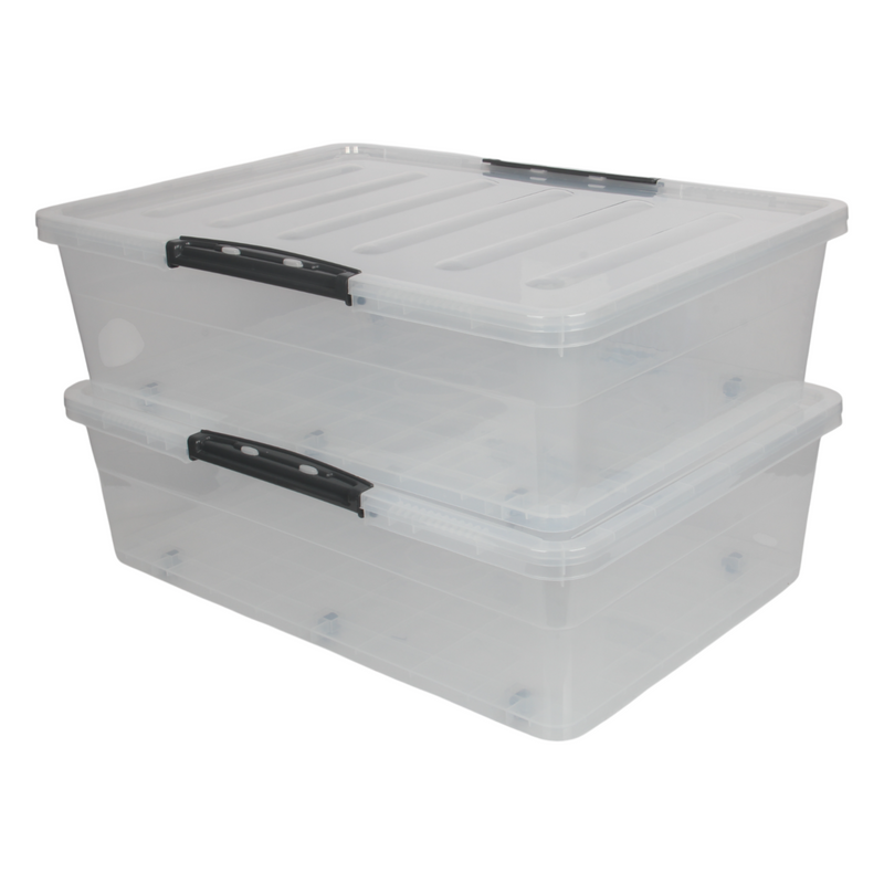 Jolie Max 45L Underbed Storage Box with Wheels & Clip-Lock Lid | Clear Plastic Stackable Organiser | 69 x 49 x 20.5 cm