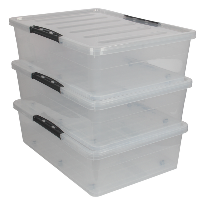 Jolie Max 45L Underbed Storage Box with Wheels & Clip-Lock Lid | Clear Plastic Stackable Organiser | 69 x 49 x 20.5 cm