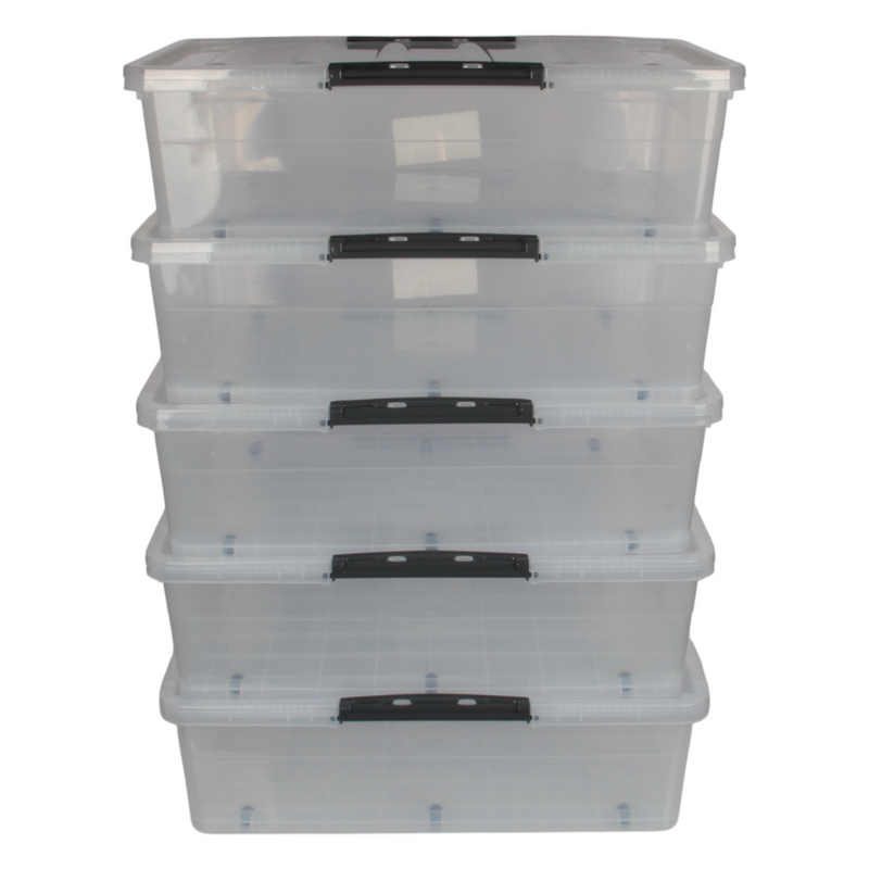 Jolie Max 45L Underbed Storage Box with Wheels & Clip-Lock Lid | Clear Plastic Stackable Organiser | 69 x 49 x 20.5 cm