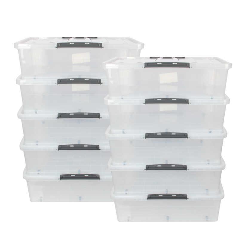 Jolie Max 45L Underbed Storage Box with Wheels & Clip-Lock Lid | Clear Plastic Stackable Organiser | 69 x 49 x 20.5 cm